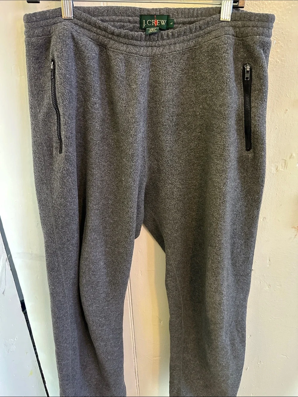 J. Crew Men’s Dark Charcoal Fleece Joggers with Zip Pockets